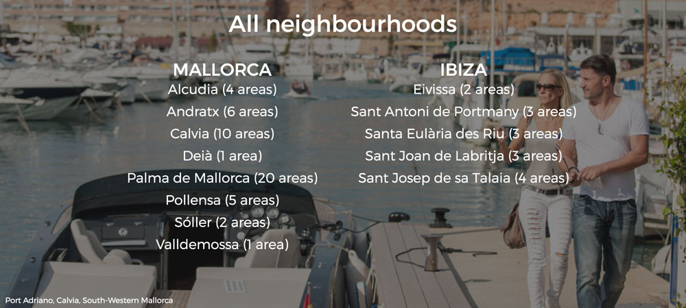 Neighbourhood guides to consult property buyers where to purchase a house in Mallorca and Ibiza