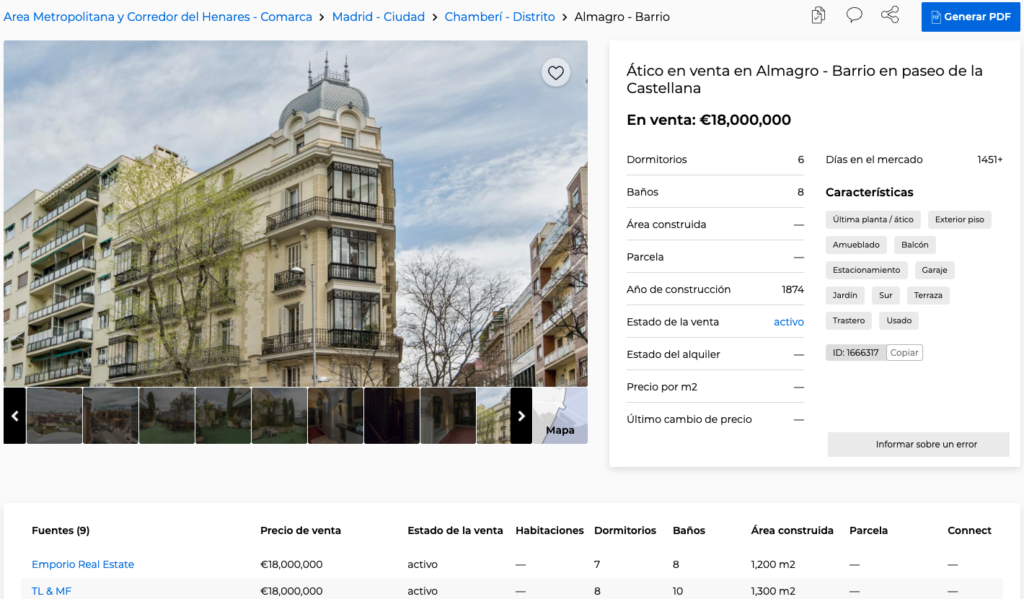 Pagina de propiedades de CASAFARI