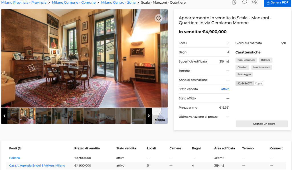 Pagina della proprietà di CASAFARI