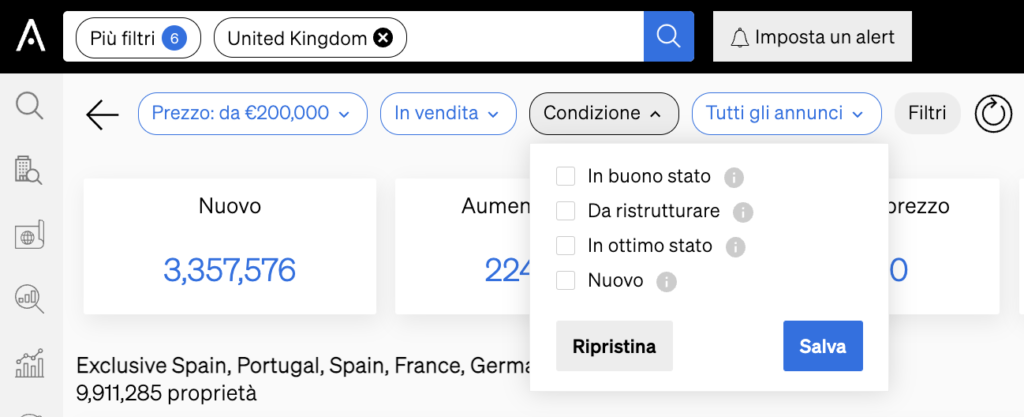 Definizioni di prezzo, stato della proprietà e dettagli di avviso