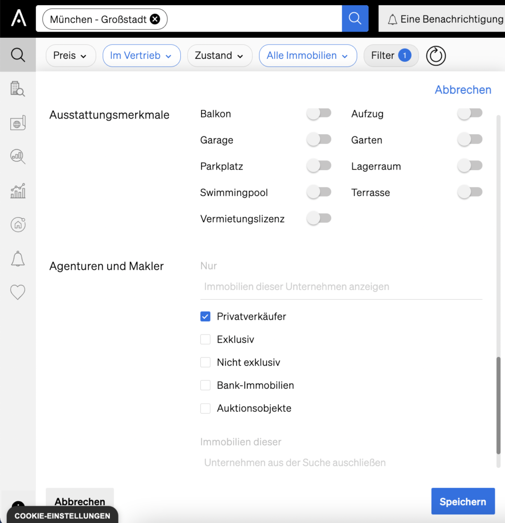 Die Immobiliensuchfilter von CASAFARI