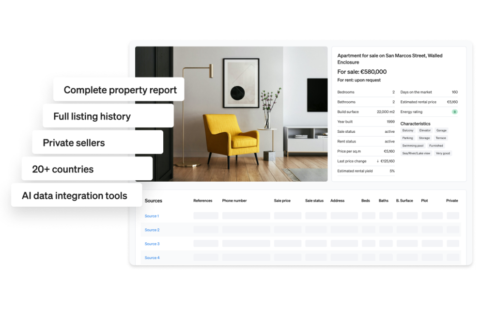 CASAFARI's Property Listing API is a property data api that shows every detail of every listing available on the market