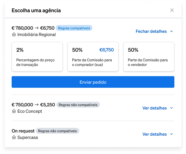 Negociando a comissão do agente imobiliário dentro do CASAFARI Connect