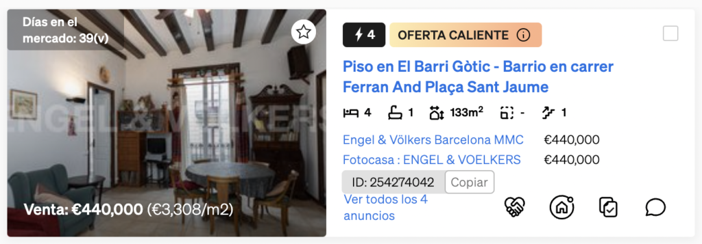 Etiqueta OFERTA CALIENTE en el buscador de inmuebles de CASAFARI