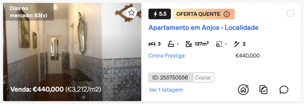 Etiqueta OFERTA QUENTE, dentro da Pesquisa de Imóveis da CASAFARI