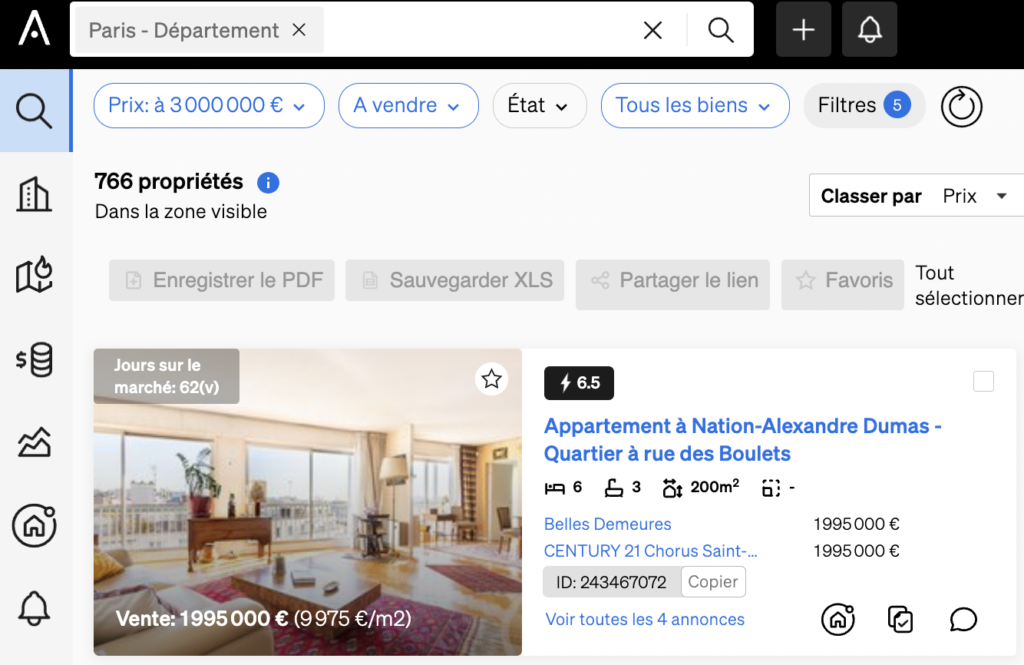 Évaluation des propriétés dans la recherche immobilière de CASAFARI