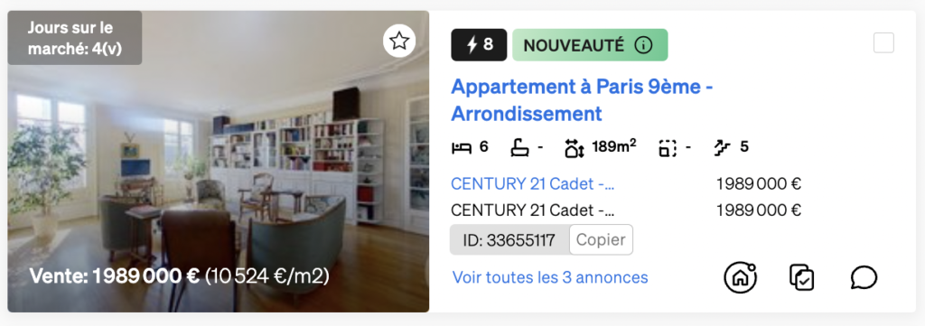 Tag NOUVEAUTÉ dans la recherche immobilière de CASAFARI