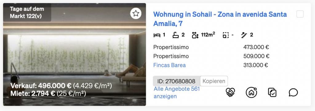 CASAFARI Connect verfügbar für eine Immobilie innerhalb der Immobiliensuche