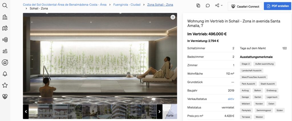 CASAFARI Connect-Schaltfläche innerhalb einer Immobiliensseite