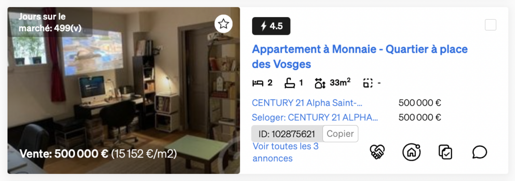 CASAFARI Connect disponible pour un bien immobilier dans la recherche immobilière