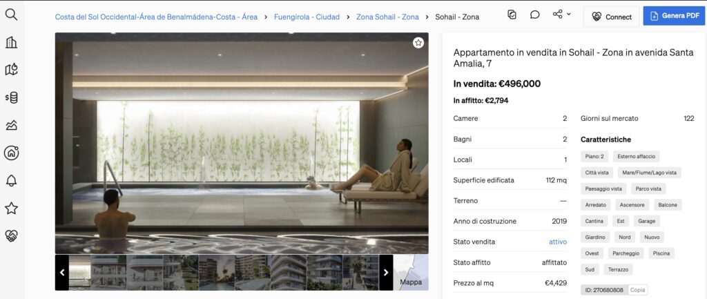 Pulsante per CASAFARI Connect all'interno di una pagina di proprietà