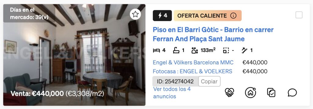 Etiquetas de ofertas dentro del buscador inmobiliario de CASAFARI