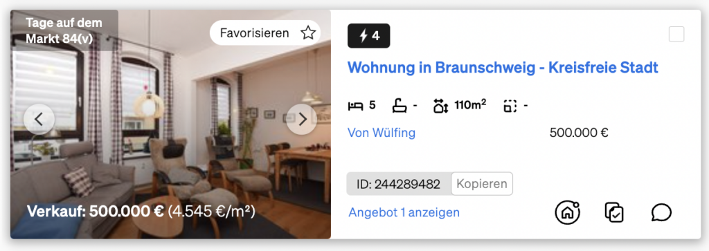 Hinzufügen einer Immobilie zu den Favoriten innerhalb der Immobiliensuche