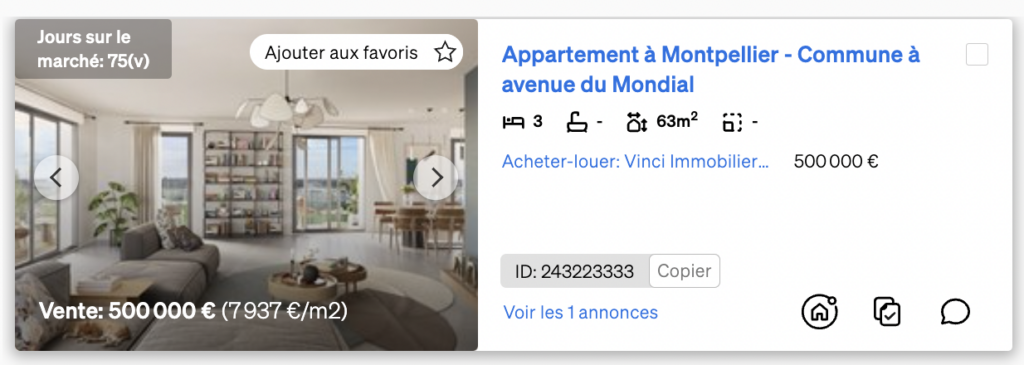 Ajouter un bien aux favoris dans la recherche immobilière de CASAFARI