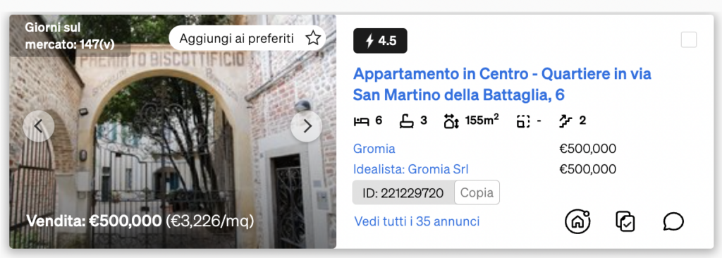 Aggiunta di una proprietà ai Preferiti all'interno della Ricerca di Immobili