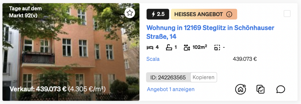 Das Heisses Angebot Label in CASAFARI's Immobiliensuche