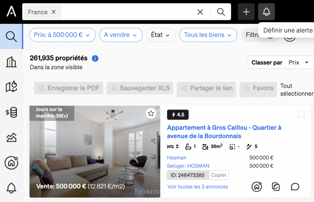 Lancez une alerte sur la recherche immobilière de CASAFARI