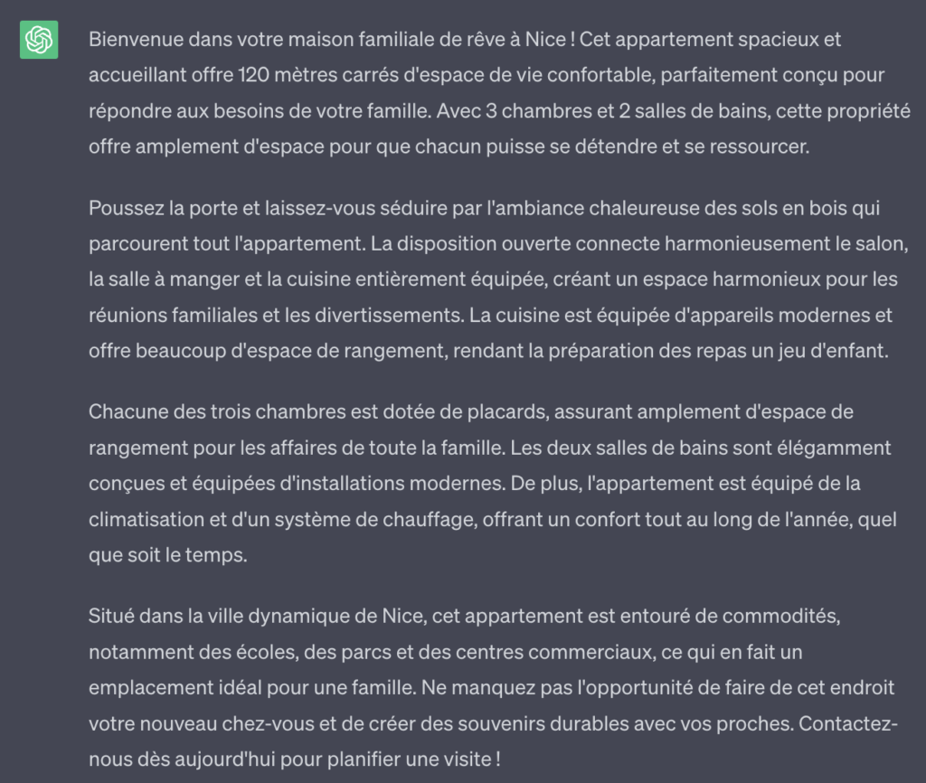 Description de la propriété créée par ChatGPT