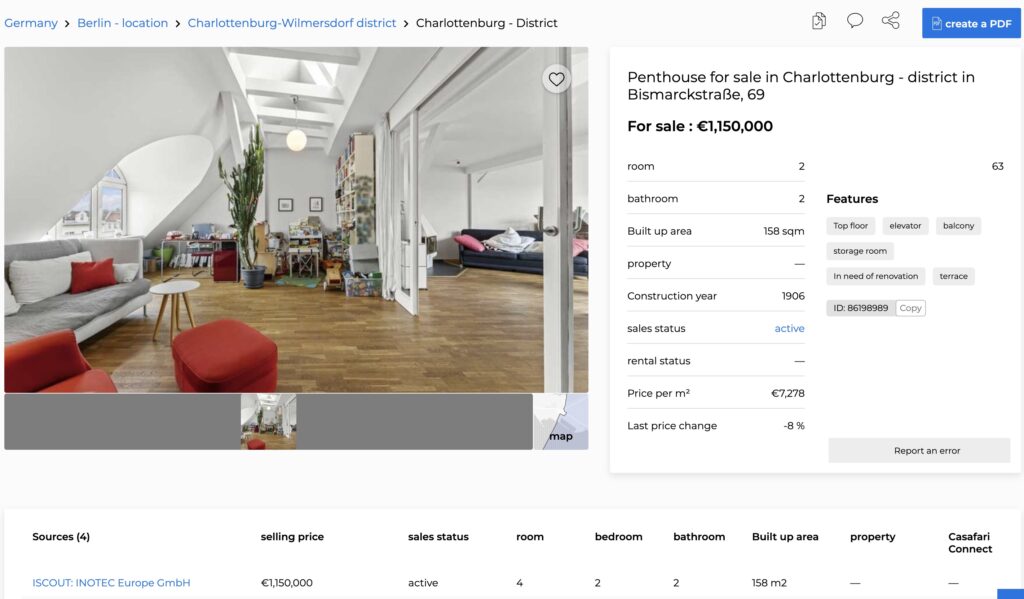 Immobilienseite in der CASAFARI-Immobiliensuche