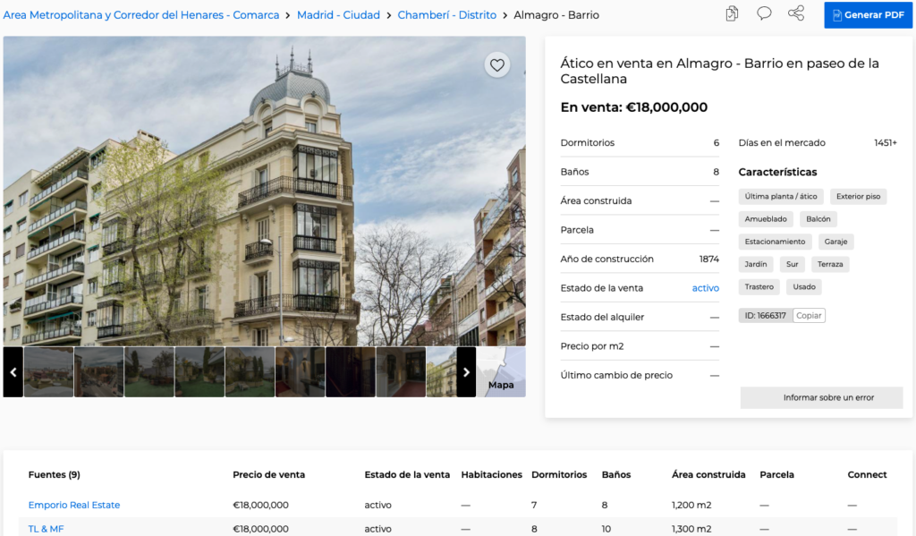 Página de propiedad dentro del buscador inmobiliario de CASAFARI