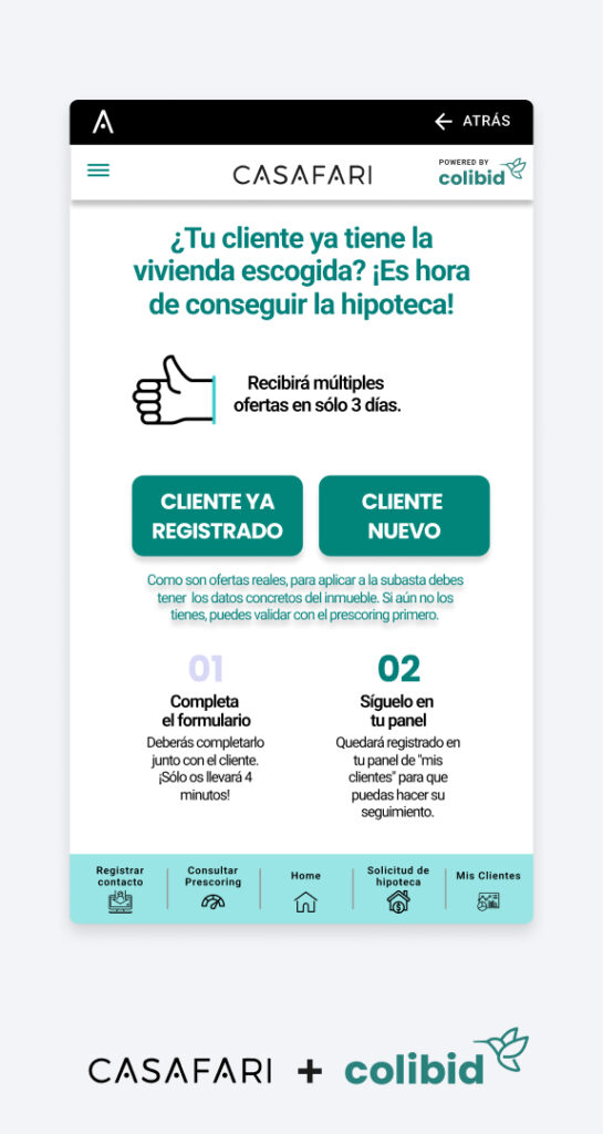 Solicitar uma hipoteca para el cliente a través de Colibid