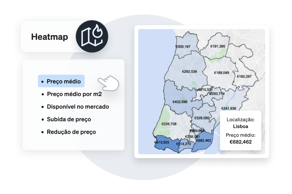 O Mapa de calor da Análise de Mercado da CASAFARI é uma ferramenta para avaliar as tendências do mercado imobiliário por zona da cidade, identificando regiões emergentes