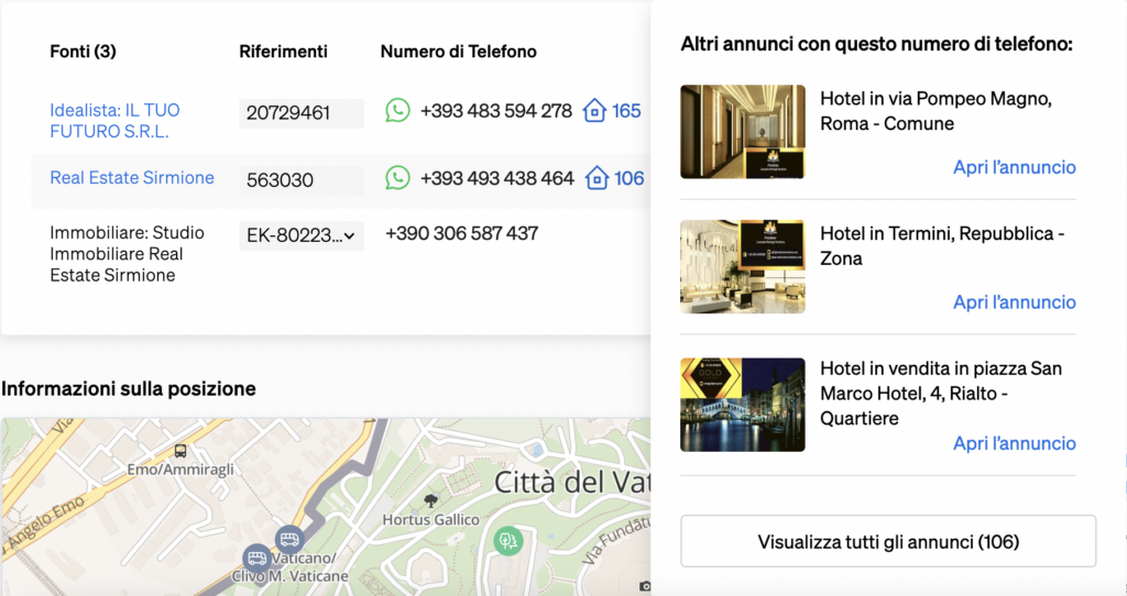 Vedere tutte le proprietà elencate sotto lo stesso numero di telefono con CASAFARI