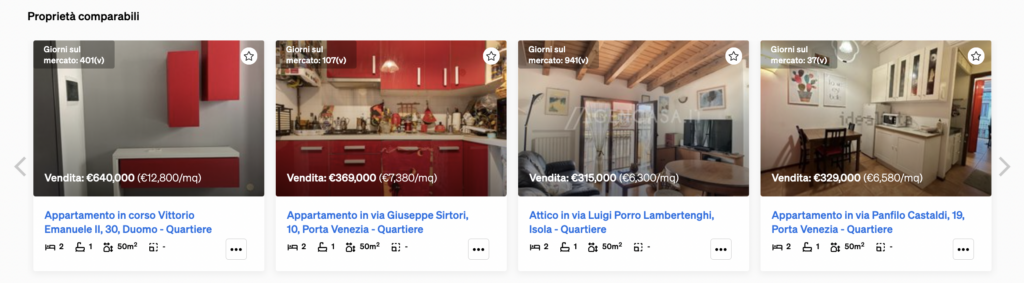 Proprietà comparabili all'interno di Property Page, nella Ricerca di Immobili di CASAFARI