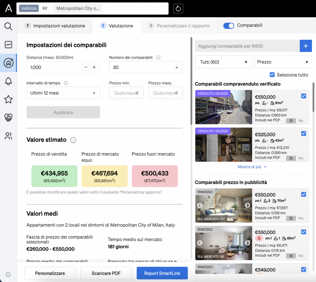 Creazione di Smartlink all'interno della valutazione immobiliare di CASAFARI