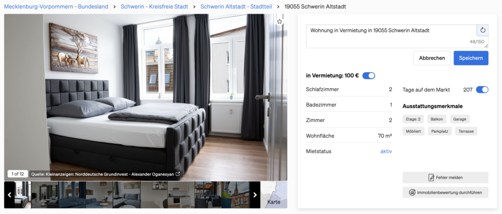 Bearbeiten des Titels einer Eigenschaft auf der Immobilien Berichtseite, um einen SmartLink zu erstellen