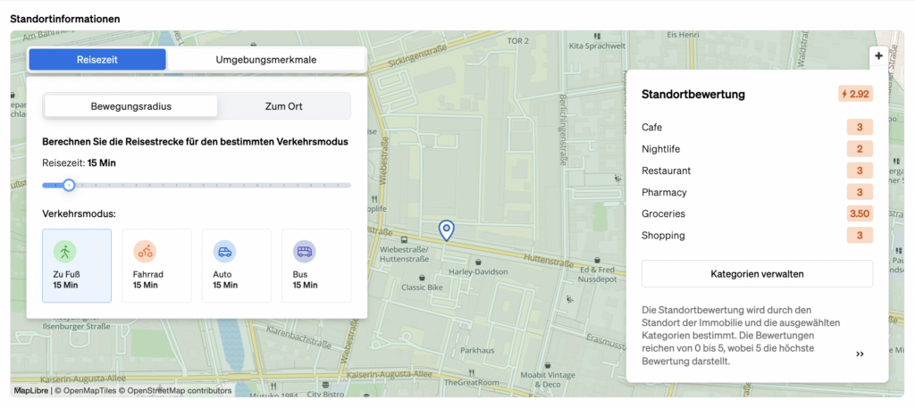 Standort-Score zur Analyse eines Standorts in Bezug auf viele Kategorien mit Punktzahlen von 0 bis 5