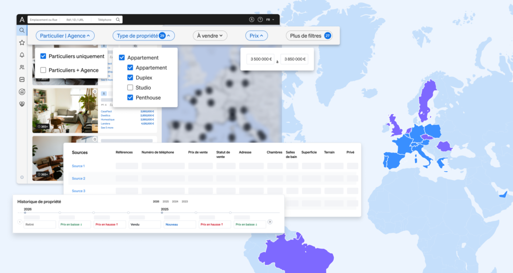 L'interface de la solution d' intégration des données de CASAFARI Property Sourcing