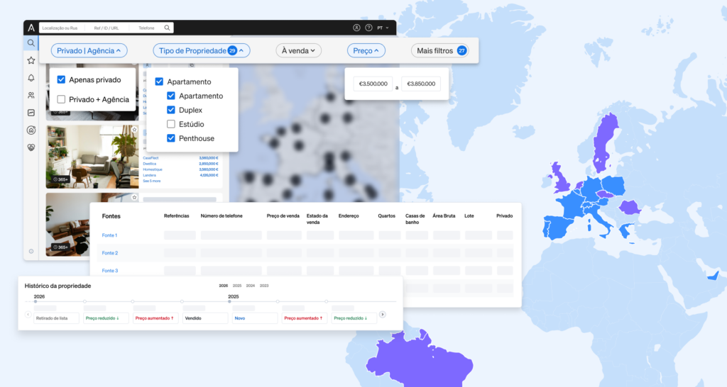 A interface da integração API de Property Sourcing da CASAFARI