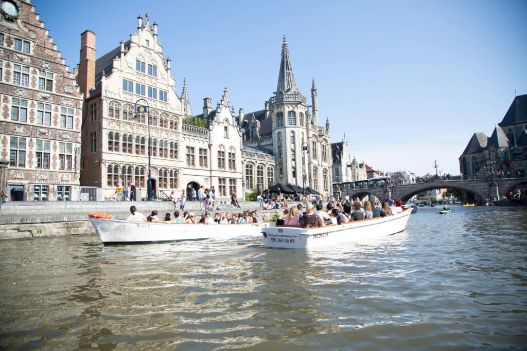 the water tram way in Ghent, a transportation for tourists and locals