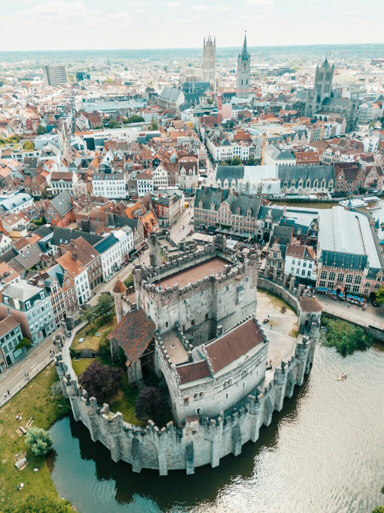 aerial view of the historic center of Ghent