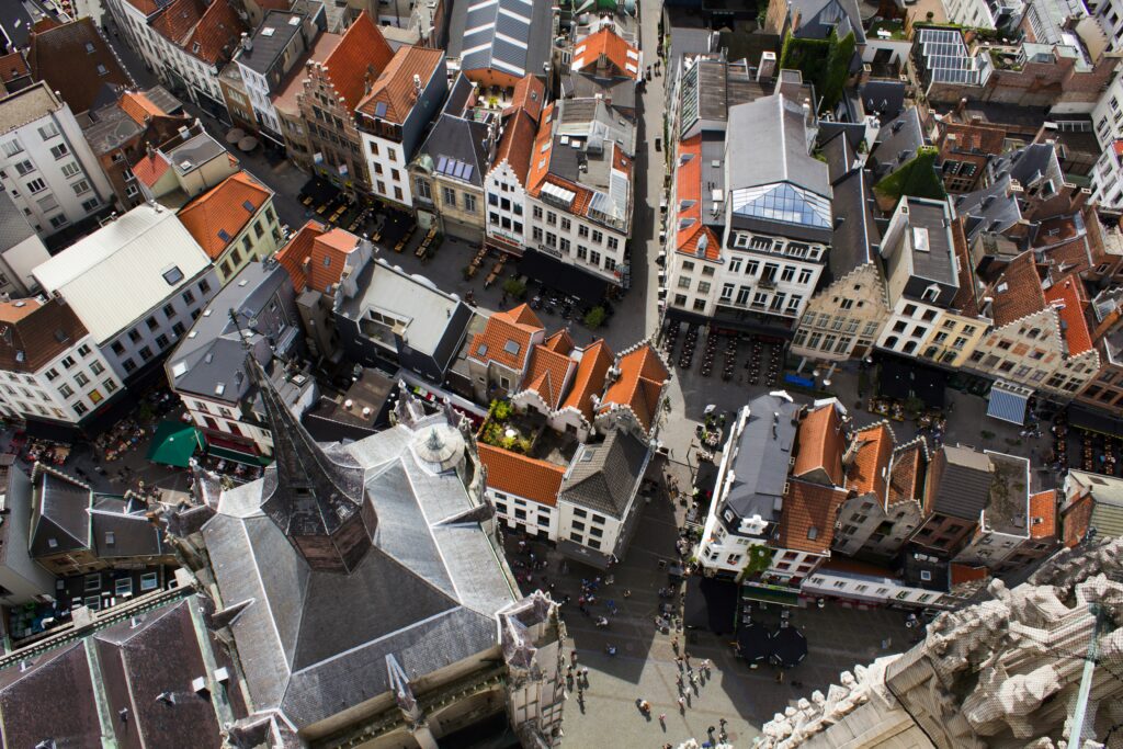 the historic center of Antwerp seen from above